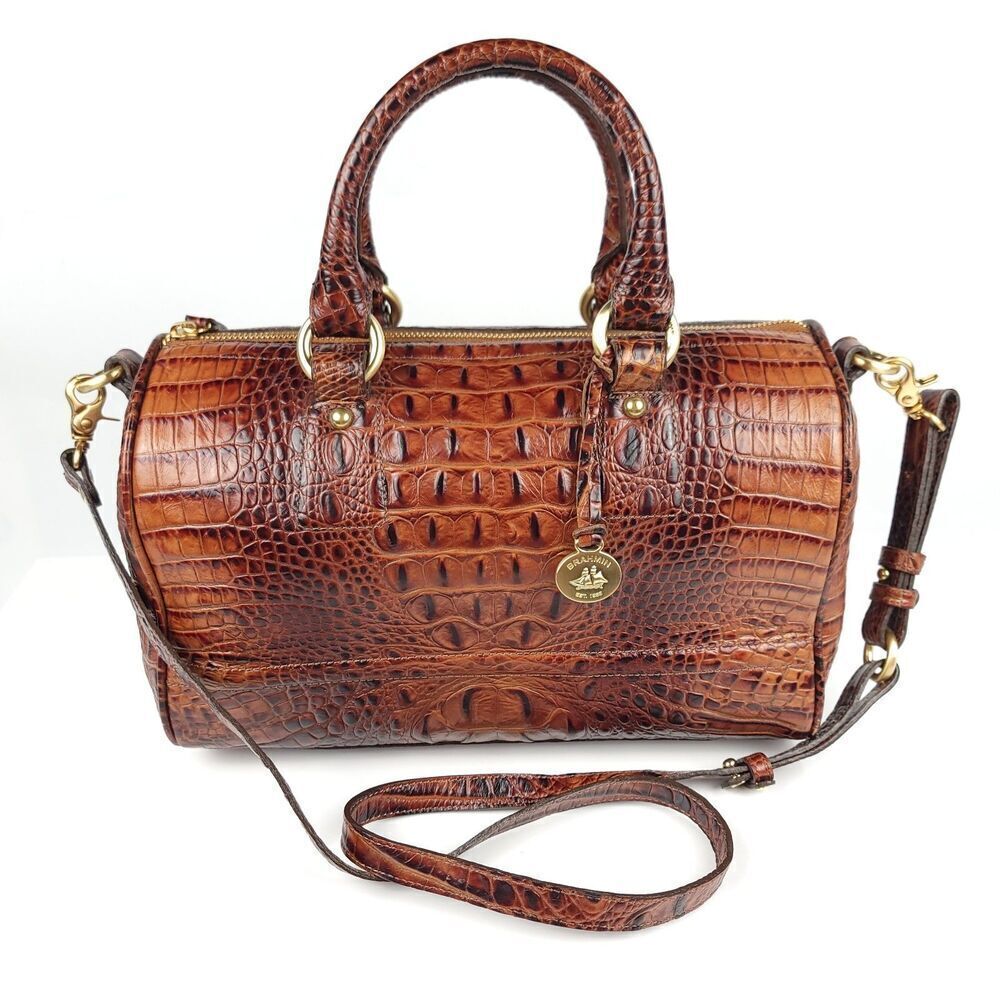 RARE Brahmin Stacy Bonnie Melbourne Collection Pecan Croc Leather Dr. Bag Set - Picture 3 of 16